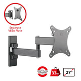 Articulating LCD/TV Monitor Wall Mount - 13" to 27" Monitors, Max load 33 lbs, VESA plat 75x75mm,100x100mm