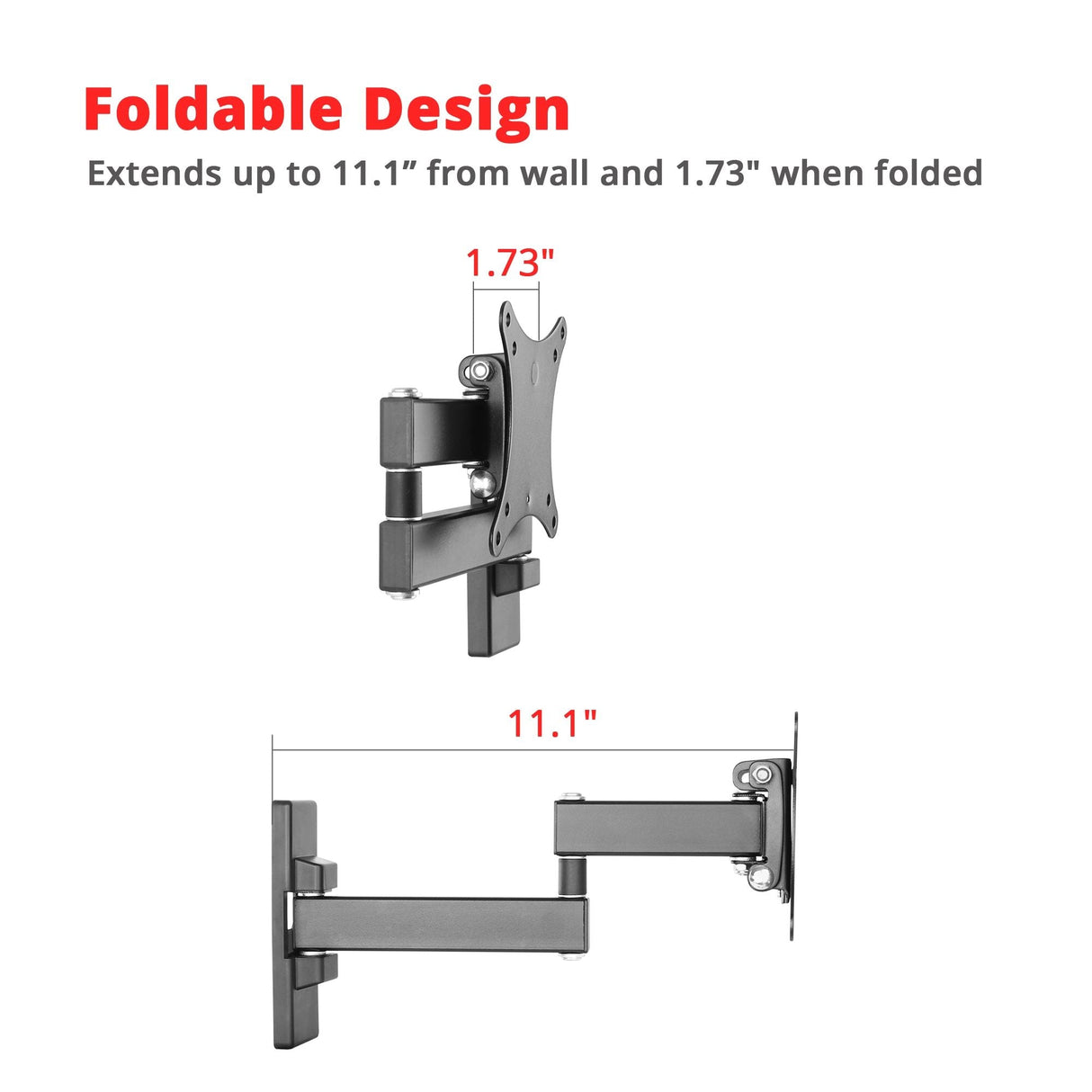 Articulating LCD/TV Monitor Wall Mount - 13" to 27" Monitors, Max load 33 lbs, VESA plat 75x75mm,100x100mm