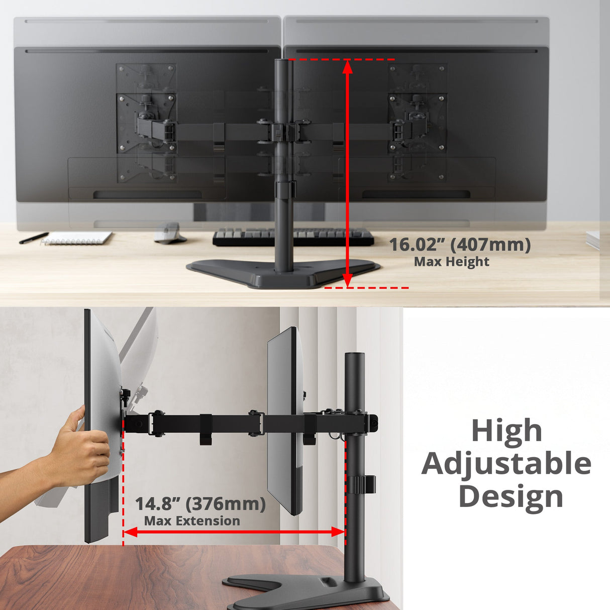 Articulated Freestanding Dual Monitor Desk Stand - 13"-32" - Max Load 19.8 lbs - 75x75mm/100x100mm