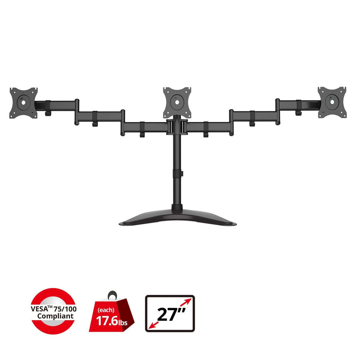 Articulated Freestanding Triple Monitor Desk Stand - 13"-27", Max Load 17.6lbs each