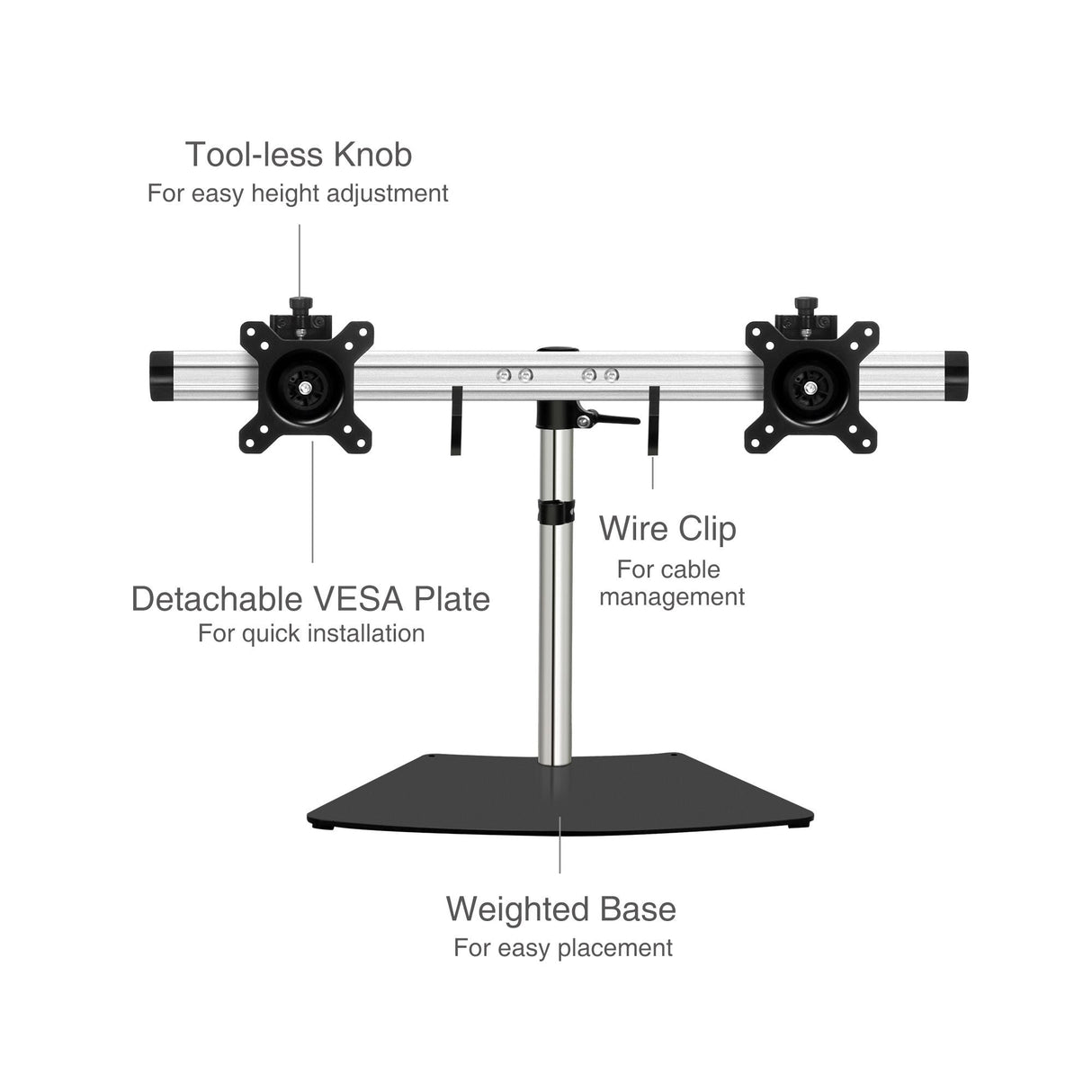 Freestanding Easy-Adjust Dual Monitor Desk Stand - 13" to 27", Max Load 17.6 lbs