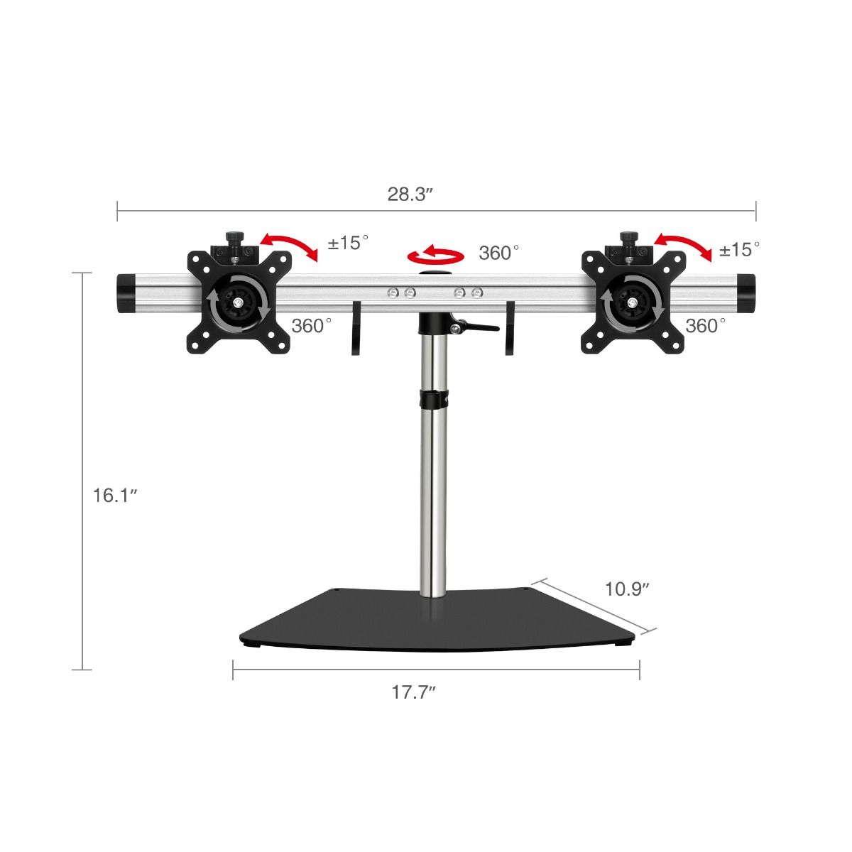 Freestanding Easy-Adjust Dual Monitor Desk Stand - 13" to 27", Max Load 17.6 lbs