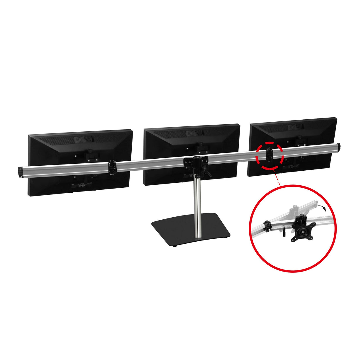 Premium Aluminum Freestanding Triple Monitor desk stand - 13" to 27" - Max Load 17.6 lbs each