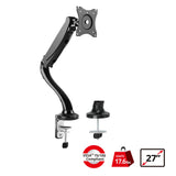 Full-Motion Gas Spring Single Monitor Desk Mount 13” to 27” - Black, Max load 13.2 Ibs, Full-motion Adjustment