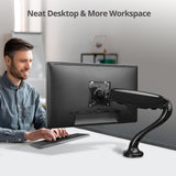 Full-Motion Gas Spring Single Monitor Desk Mount 13” to 27” - Black, Max load 13.2 Ibs, Full-motion Adjustment