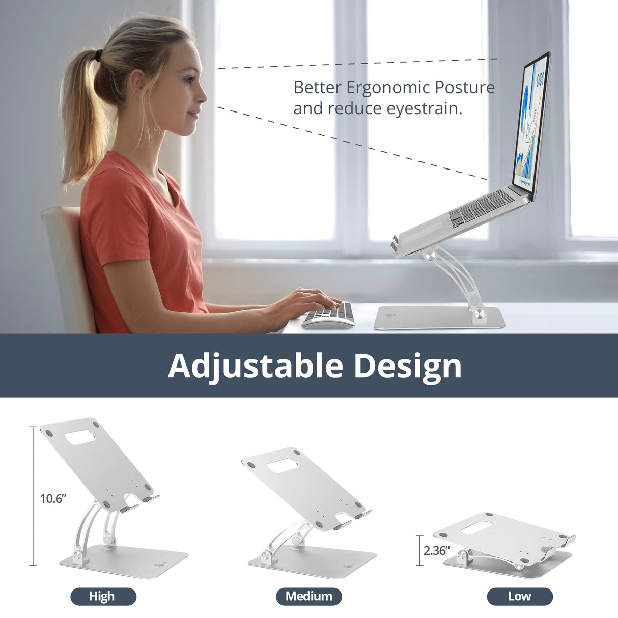 Adjustable Aluminum Laptop Stand for Macbook and PC, Fits10 to 17 inches Laptop, Max Load 22 lbs
