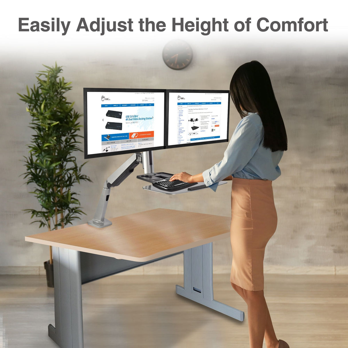 Standing Desk Converter With Height Adjustable Keyboard & Counterbalance Monitor Arm - 13" to 27" - Max Load 13.2lbs