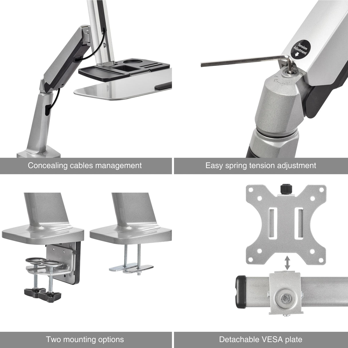 Standing Desk Converter With Height Adjustable Keyboard & Counterbalance Monitor Arm - 13" to 27" - Max Load 13.2lbs