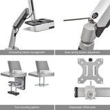Standing Desk Converter With Height Adjustable Keyboard & Counterbalance Monitor Arm - 13" to 27" - Max Load 13.2lbs