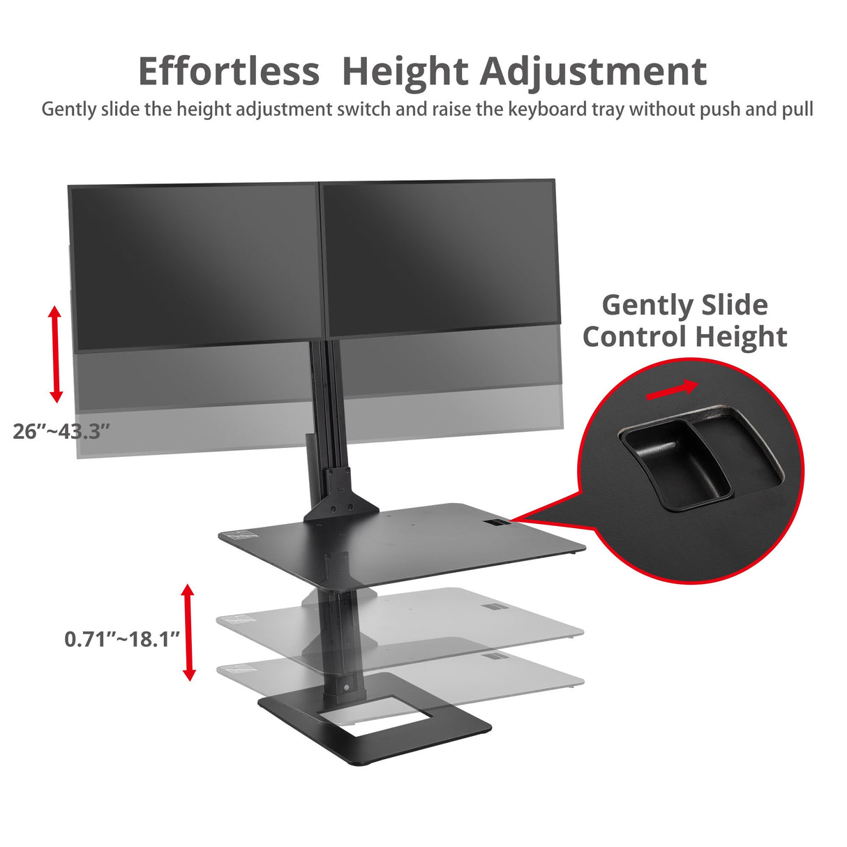 Dual Display Adjustable Computer Keyboard Stand - Supports 17" to 30", 13.2lbs Displays - VESA Compatible, Tilt, Swivel, Rotate Sit/Stand Desk Stand