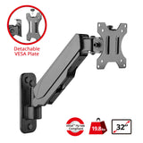 Aluminum Wall Mount Gas Spring Monitor Arm - 17" to 32" - Load Bearing 19.8 lbs max