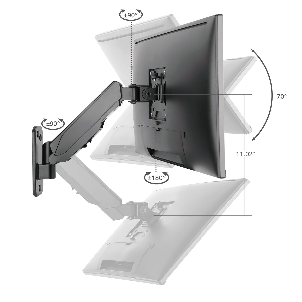 Aluminum Wall Mount Gas Spring Monitor Arm - 17" to 32" - Load Bearing 19.8 lbs max