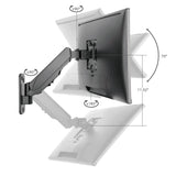 Aluminum Wall Mount Gas Spring Monitor Arm - 17" to 32" - Load Bearing 19.8 lbs max