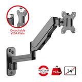 High Premium Aluminum Gas Spring Wall Mount - Single Monitor - 17" to 34" - weight up to 19.8 lbs
