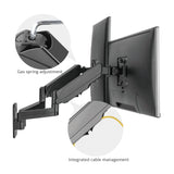 High Premium Aluminum Gas Spring Wall Mount - Dual Monitor, 17" to 32", weight up to 17.6 lbs each