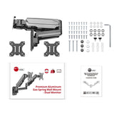 High Premium Aluminum Gas Spring Wall Mount - Dual Monitor, 17" to 32", weight up to 17.6 lbs each