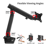 Aluminum Mechanical Spring Slim Monitor Arm Desk Mount- Single 17" to 38", Max Load 26.4 lbs