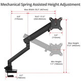 Aluminum Mechanical Spring Slim Monitor Arm Desk Mount- Single 17" to 38", Max Load 26.4 lbs