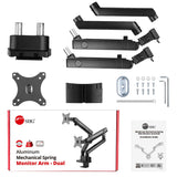 Aluminum Mechanical Spring Slim Monitor Arm Desk Mount - Dual 17" to 32" Monitor, Max Load up to 17.6 lbs each