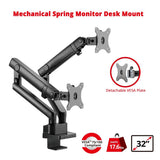 Aluminum Mechanical Spring Slim Monitor Arm Desk Mount - Dual 17" to 32" Monitor, Max Load up to 17.6 lbs each