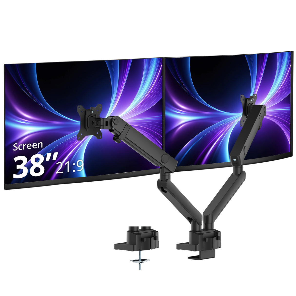 Dual 38" Mechanical Spring Monitor Arm Top Mount-Black -  Up to 38" Monitor, Max Load up to 26.4 lbs each