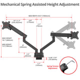 Dual 38" Mechanical Spring Monitor Arm Top Mount-Black -  Up to 38" Monitor, Max Load up to 26.4 lbs each