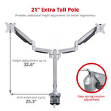 Dual Monitor Gas Spring Desk Mount with USB Port - 13" to 32" - Max Load up to 19.8 lbs each - Quick Access USB & Audio Port
