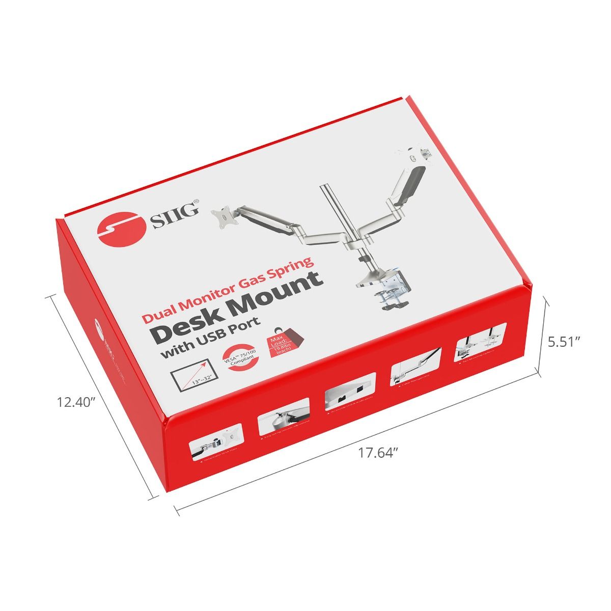 Dual Monitor Gas Spring Desk Mount with USB Port - 13" to 32" - Max Load up to 19.8 lbs each - Quick Access USB & Audio Port