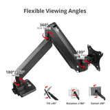Single 43" Monitor Heavy-Duty Premium Gas Spring Desk Mount - Black, VESA 75x75, 100x100, 200x200mm