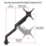 Single 43" Monitor Heavy-Duty Premium Gas Spring Desk Mount - Black, VESA 75x75, 100x100, 200x200mm