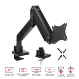 Single 43" Monitor Heavy-Duty Premium Gas Spring Desk Mount - Black, VESA 75x75, 100x100, 200x200mm