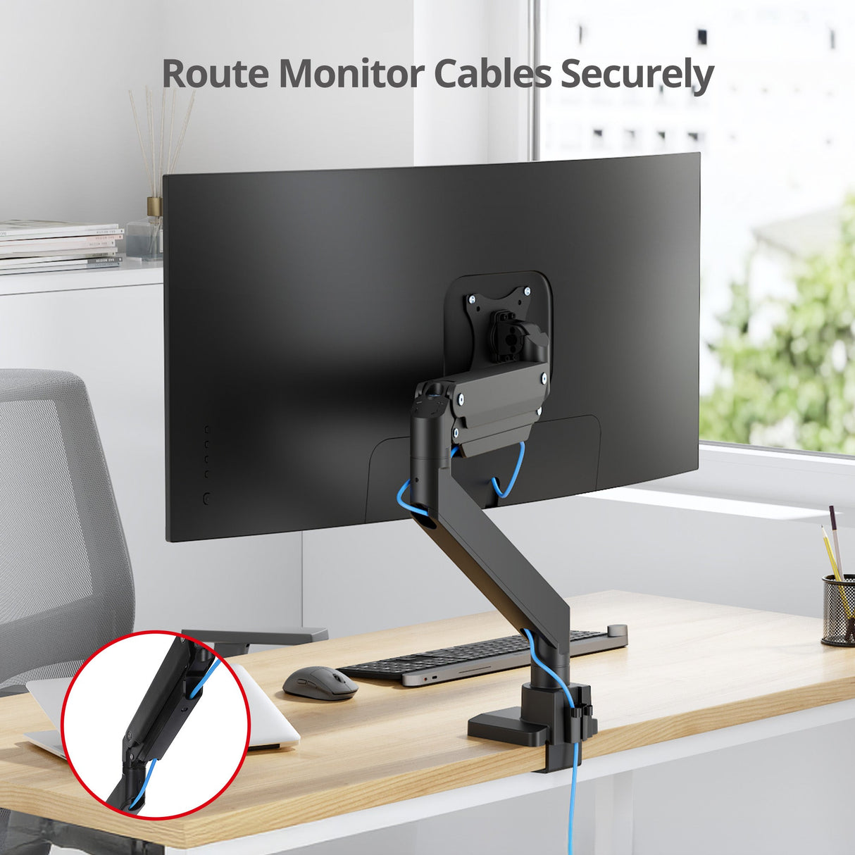 Single 43" Monitor Heavy-Duty Premium Gas Spring Desk Mount - Black, VESA 75x75, 100x100, 200x200mm