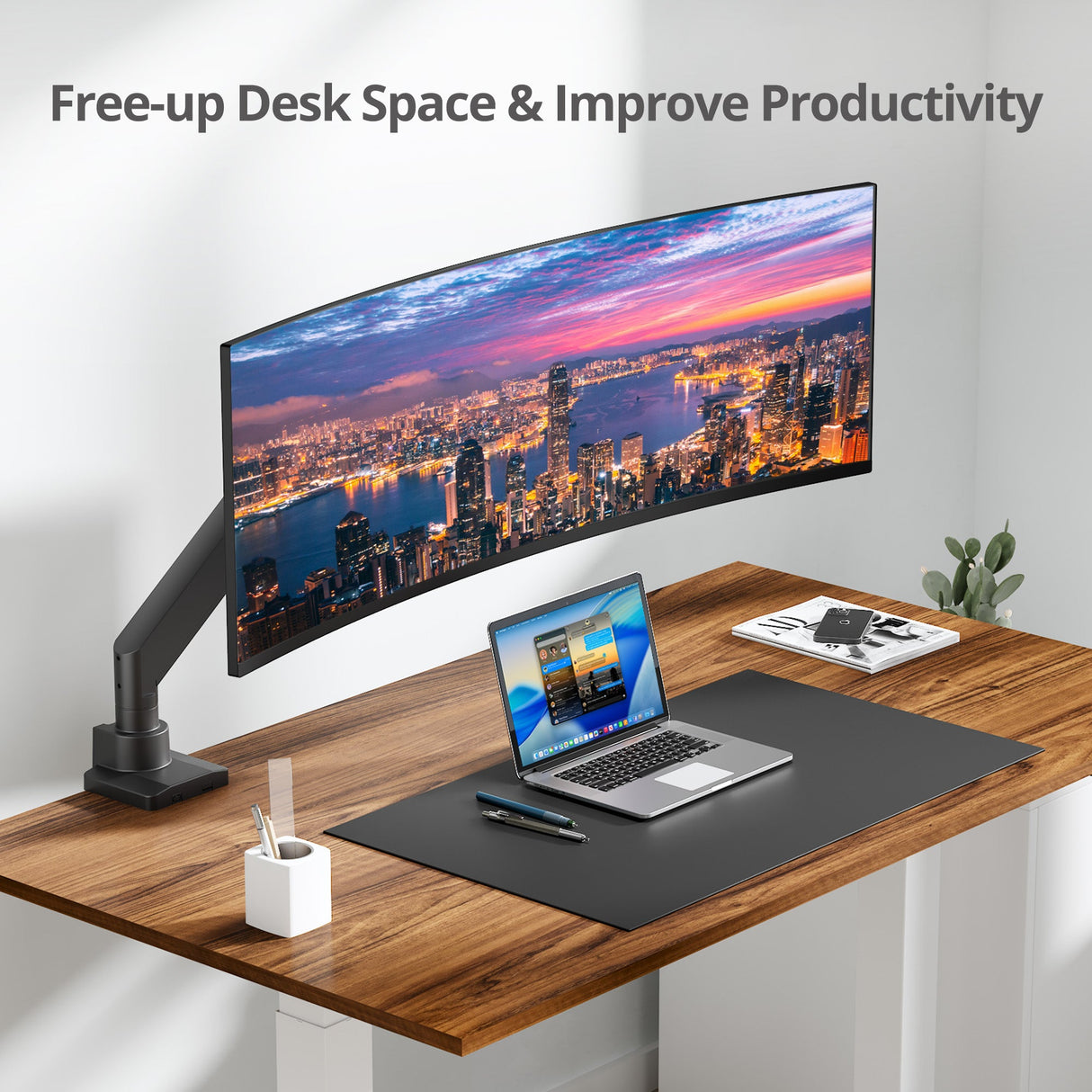Single 43" Monitor Heavy-Duty Premium Gas Spring Desk Mount - Black, VESA 75x75, 100x100, 200x200mm
