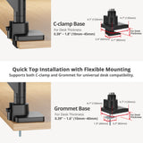 Single 43" Monitor Heavy-Duty Premium Gas Spring Desk Mount - Black, VESA 75x75, 100x100, 200x200mm