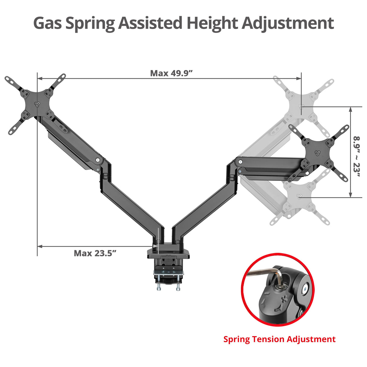 Dual Monitor Heavy-Duty Premium Aluminum Gas Spring Desk Mount - up to 43", VESA 75x75, 100x100, 200x200mm