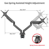 Dual Monitor Heavy-Duty Premium Aluminum Gas Spring Desk Mount - up to 43", VESA 75x75, 100x100, 200x200mm