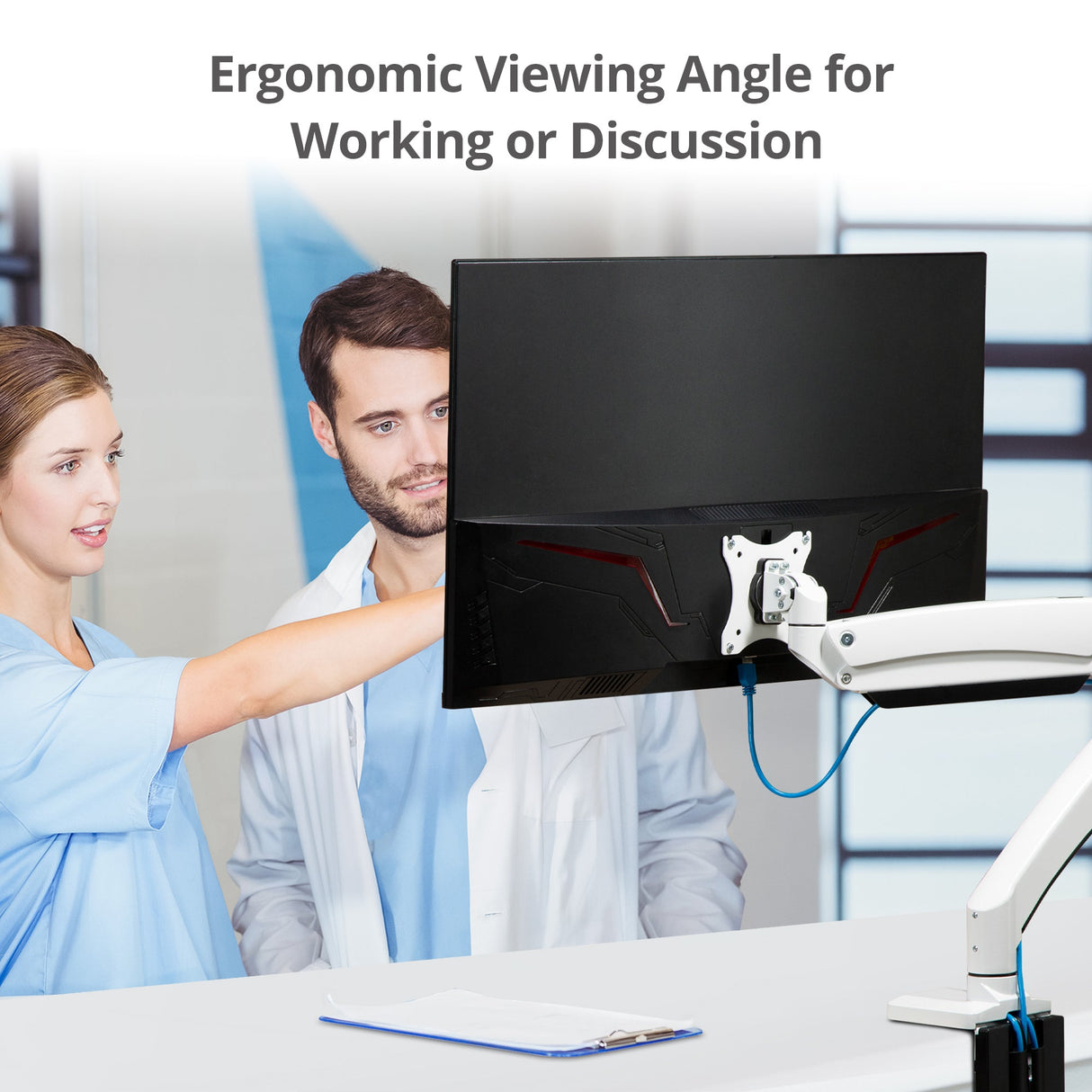 Heavy Duty Gas Spring Single Monitor Arm - Desk Mount, 17" to 43", 33 lbs Max, Aluminum, VESA 75x75, 100x100, 200x200mm, Quick Access USB 3.0 & Audio Port