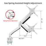 Heavy Duty Gas Spring Single Monitor Arm - Desk Mount, 17" to 43", 33 lbs Max, Aluminum, VESA 75x75, 100x100, 200x200mm, Quick Access USB 3.0 & Audio Port
