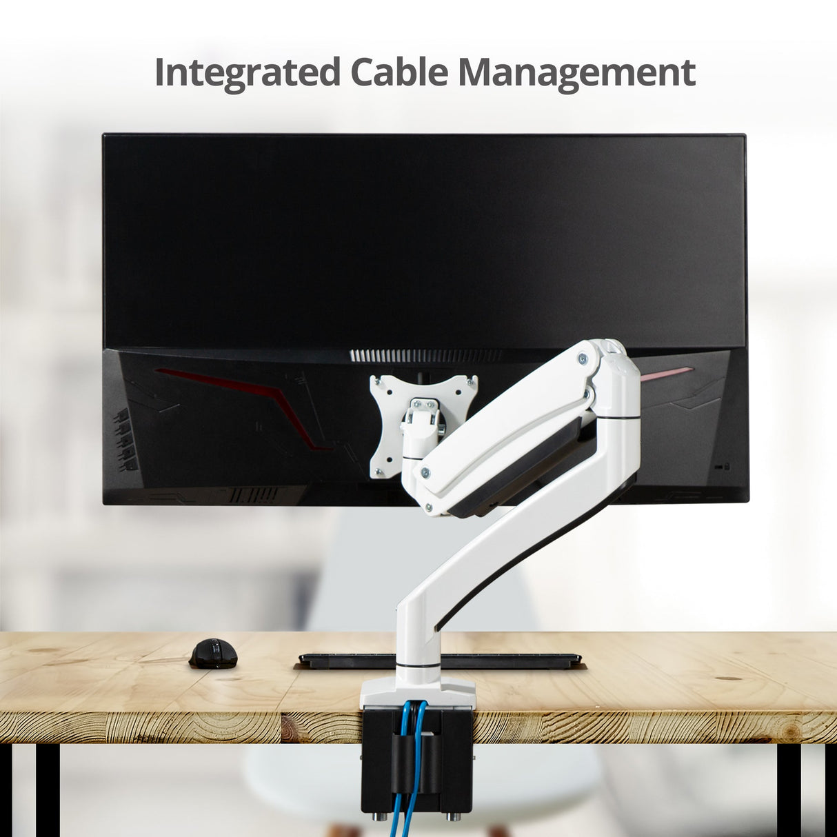 Heavy Duty Gas Spring Single Monitor Arm - Desk Mount, 17" to 43", 33 lbs Max, Aluminum, VESA 75x75, 100x100, 200x200mm, Quick Access USB 3.0 & Audio Port