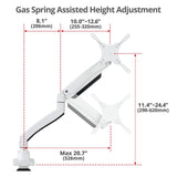 Single 43" Monitor Heavy-Duty Premium Gas Spring Desk Mount - White, VESA 75x75, 100x100, 200x200mm