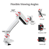 Single 43" Monitor Heavy-Duty Premium Gas Spring Desk Mount - White, VESA 75x75, 100x100, 200x200mm