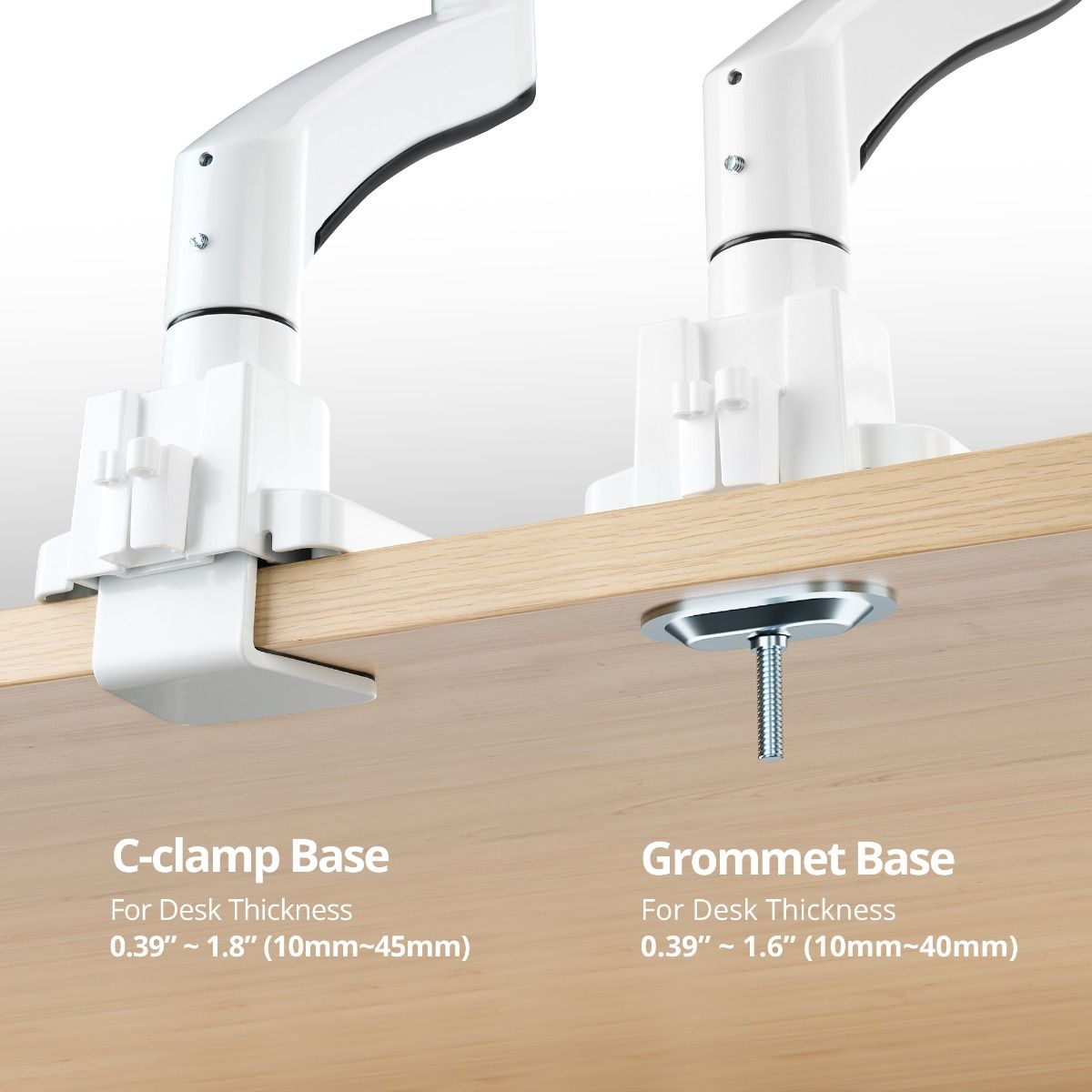 Single 43" Monitor Heavy-Duty Premium Gas Spring Desk Mount - White, VESA 75x75, 100x100, 200x200mm