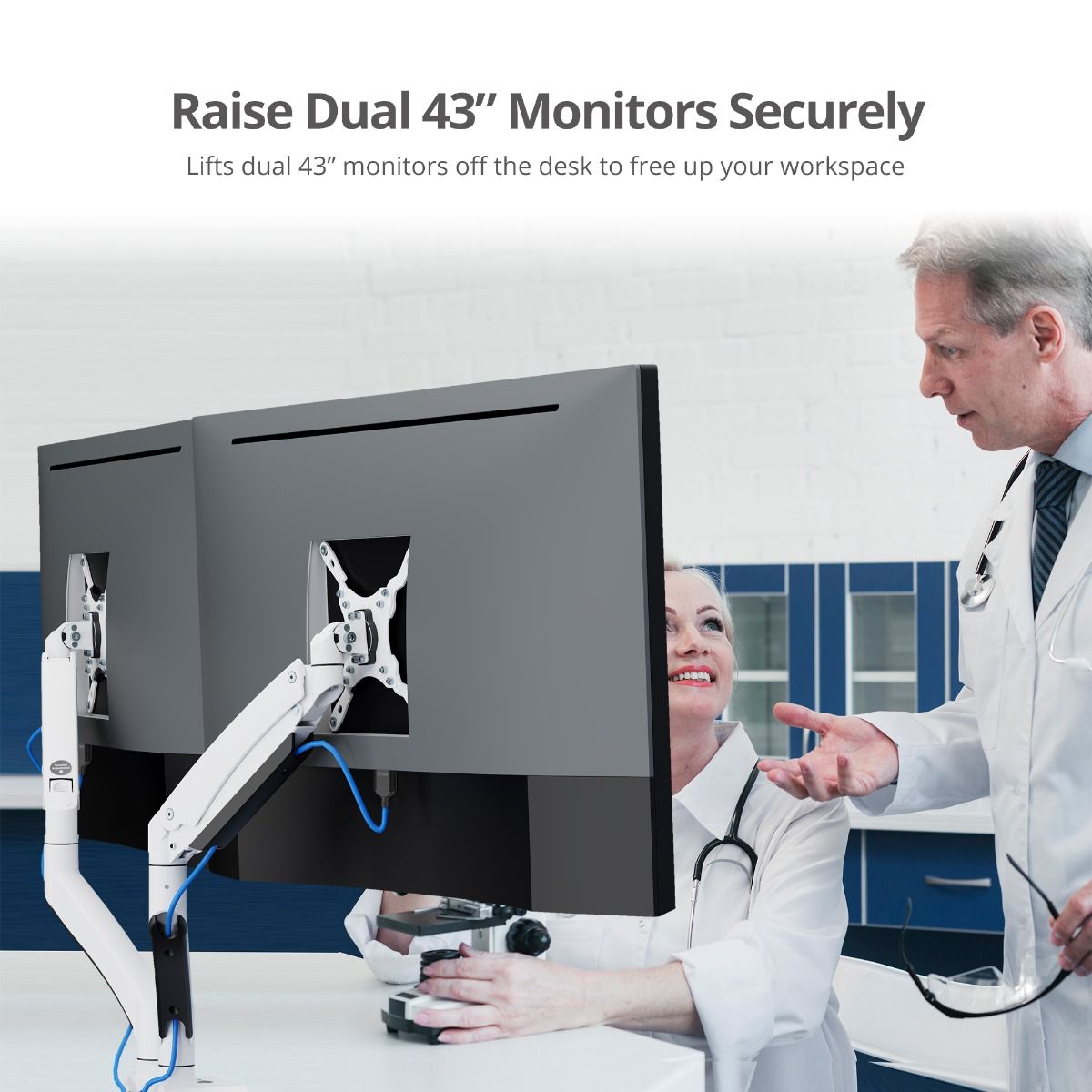 Dual Monitor Aluminum Heavy Duty Desk Mount with USB and Audio Ports - 17" to 43"- 44 lbs Max- VESA 75x75/100x100/200x200- Quick Access USB-A 5Gbps & Audio Port