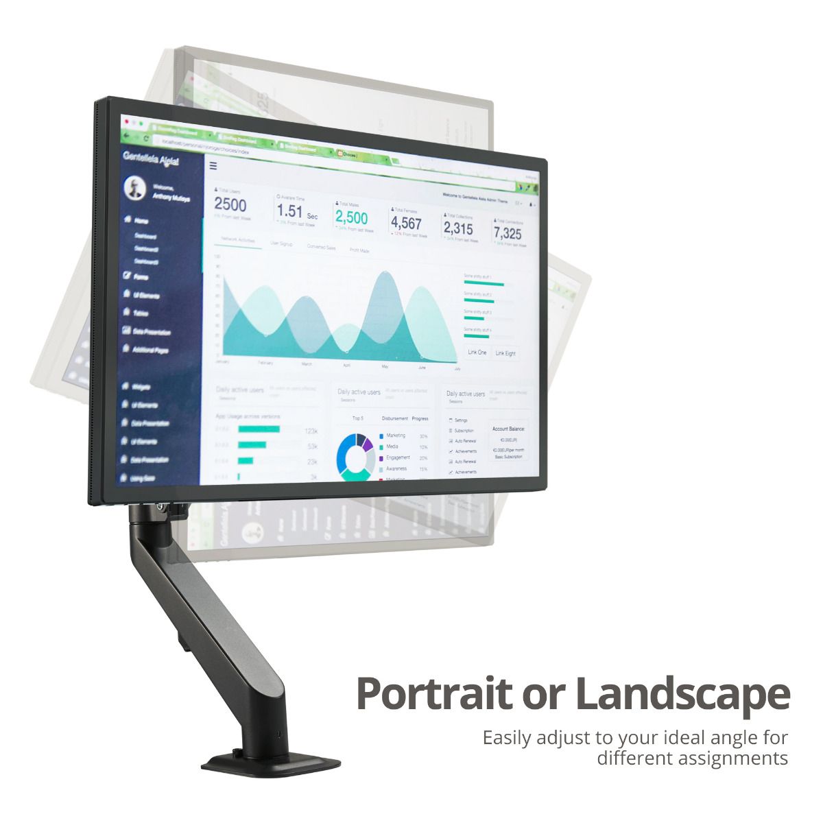 Single Monitor Gas Spring C-Clamp Desk Mount -17 to 27", Max Load 14.3 lbs