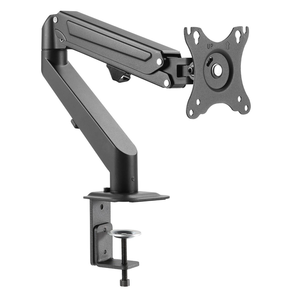 Single Monitor Gas Spring C-Clamp Desk Mount -17 to 27", Max Load 14.3 lbs