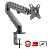 Single Monitor Gas Spring C-Clamp Desk Mount -17 to 27", Max Load 14.3 lbs