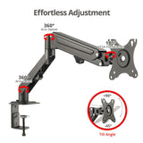 Single Monitor Gas Spring C-Clamp Desk Mount -17 to 27", Max Load 14.3 lbs