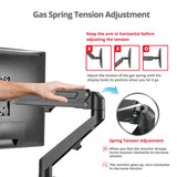 Single Monitor Gas Spring C-Clamp Desk Mount -17 to 27", Max Load 14.3 lbs