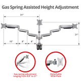 Triple Monitor Aluminum Gas Spring Desk Mount - 13" to 32" - 15.4 lbs each- Detachable VESA plate