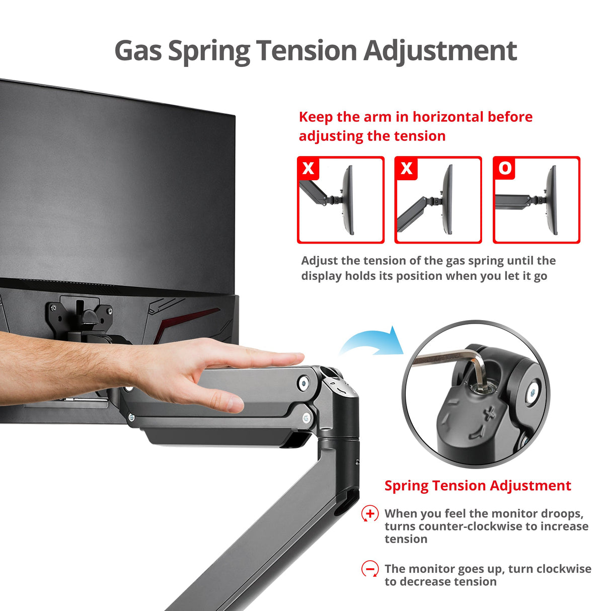 Triple Monitor Aluminum Gas Spring Desk Mount - 13" to 32" - 15.4 lbs each- Detachable VESA plate